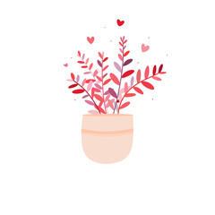 flower in a pot with hearts