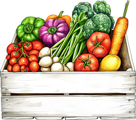 Wooden vegetable tray isolated on transparent background. PNG