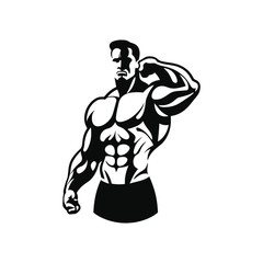 Fototapeta na wymiar Muscular man showing muscles logo sketch hand drawn.