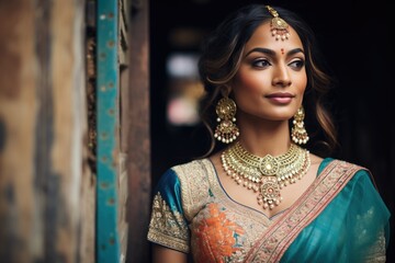 classical indian dancer in traditional costume with jewelry