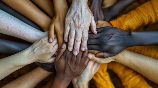 A diverse group of people holding hands, forming a colorful circle that represents unity and acceptance