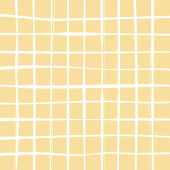 Hand drawn cute grid. doodle beige, white, yellow, pale plaid pattern with Checks. Graph square background with texture. Line art freehand grid vector outline grunge print