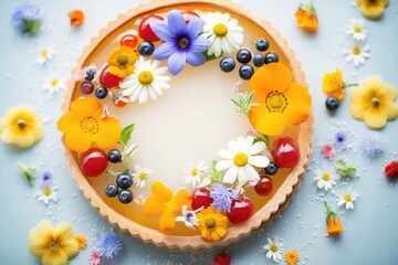 Obraz na płótnie Canvas whole fruit tart with floral garnish