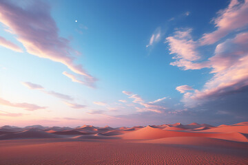Generative AI Image of Desert Landscape with Dunes in Dramatic Sky at Dusk - obrazy, fototapety, plakaty