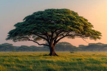 Fototapeta premium There is a tree in the field grass swaying in the wind professional photography
