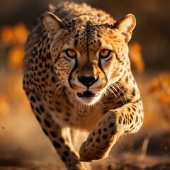 Photo of a graceful cheetah sprinting across the plains. Generative AI