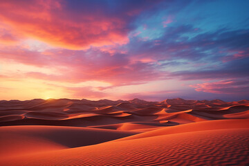 Fototapeta na wymiar Generative AI Image of Dunes in the Desert with Clouds in Sky at Sunrise