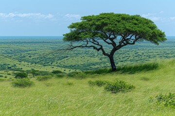 Fototapeta premium There is a tree in the field grass swaying in the wind professional photography