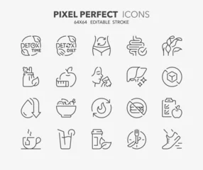 Poster Line icons about detox and cleanse. Outline symbol collection. Editable vector stroke. 64x64 Pixel Perfect. © Artco