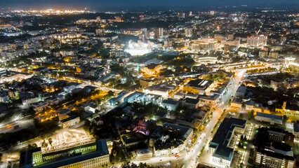 Ryazan, Russia. Night flight. General panorama of the city, Aerial View
