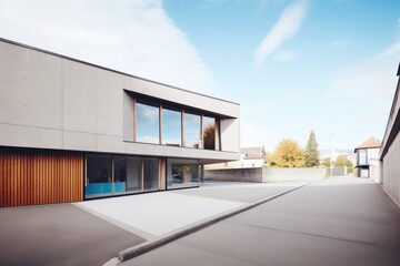exterior of a modernist museum with smooth concrete walls