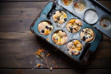 freshly baked muffins in a baking tin