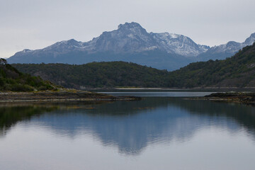 Fototapeta na wymiar Mountains Reflected in the Ocean, Argentinian Patagonia 