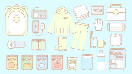 防災グッズ備蓄イラストセット⭐︎ベクター