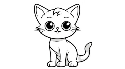 Drawing for children's coloring book cute cat. Illustration winter line on white background