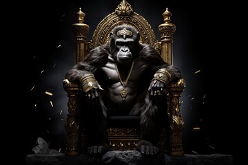 Fototapeta na wymiar Portrait of a majestic Gorilla with his crown and throne