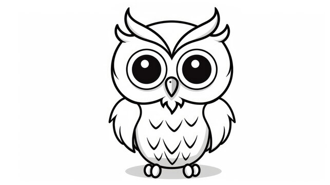 Drawing for children's coloring book cute owl. Illustration winter line on white background