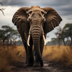 Photo of a wise and ancient elephant in the wild. Generative AI