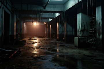 Spooky abandoned hospital interior Generative AI