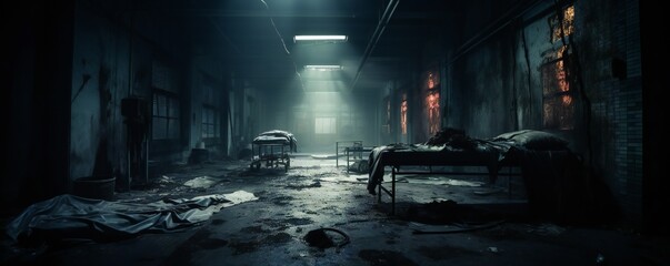 Obraz premium Spooky abandoned hospital interior Generative AI