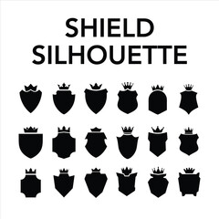 Silhouette Shield icon set in vintage style, Protect shield security line icons. Badge, sign, logo or emblem, Vector.