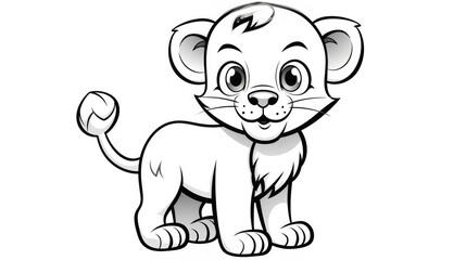 Drawing for children's coloring book cute lion. Illustration winter line on white background