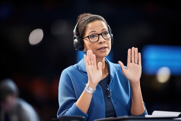 person using sign language during a live translation