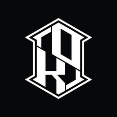 OK Logo monogram hexagon shield shape up and down with sharp corner isolated style design