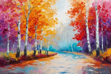 Oil painting autumn background 