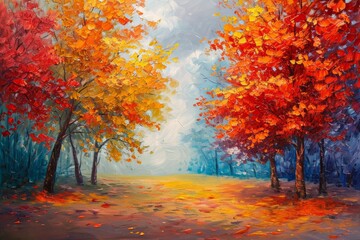 Naklejka na ściany i meble Oil painting autumn background 