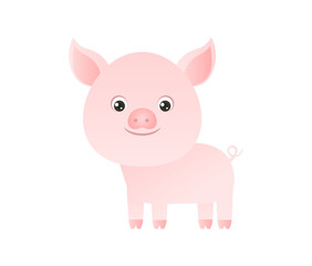 Obraz na płótnie Canvas Cute pink pig isolated on a white background. Vector funny farm animal. Cartoon children's simple style.