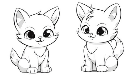 Drawing for children's coloring book cute cat. Illustration winter line on white background