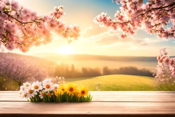 Naklejka na ściany i meble spring landscape with flowers