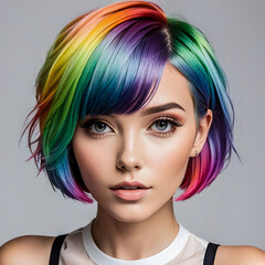 Woman with short colorful hair 