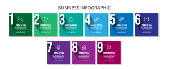business infographic 10 parts or steps, there are icons, text, numbers. Can be used for presentation banners, workflow layouts, process diagrams, flow charts, infographics, your business presentations