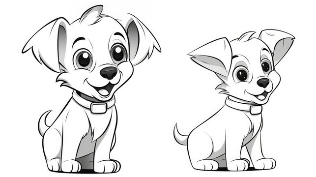 Drawing for children's coloring book cute dog. Illustration winter line on white background