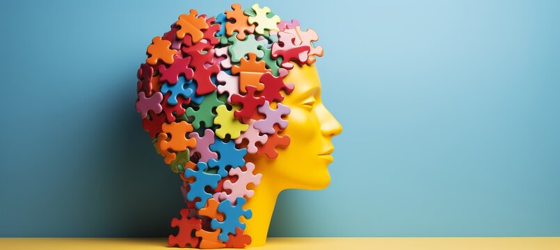 Colorful puzzle brain showcasing neurodiversity with free copy space for creative use