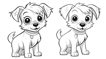 Obraz na płótnie Canvas Drawing for children's coloring book cute dog. Illustration winter line on white background