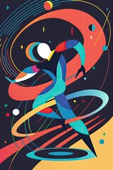 Silhouette of expressive man dancing modern dance styles. Dancers colorful flat style art.