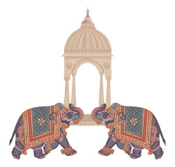 Decorative mughal Indian elephants illustration