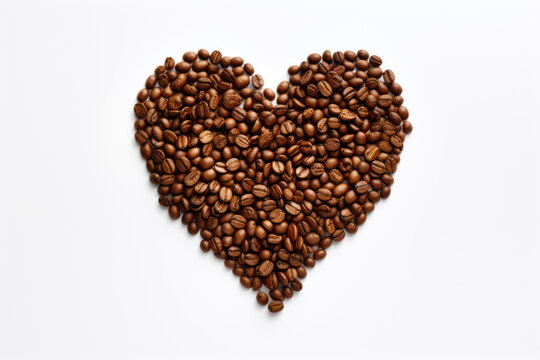 Photo of a heart shape made of coffee beans on a white surface