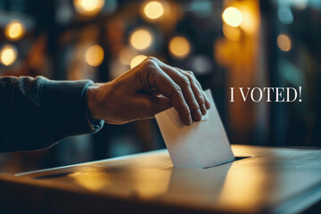 Eagerly putting their vote into the ballot box, the voter's hand showcases the essence of democracy, contributing to the collective decision-making process with their carefully chosen ballot.