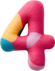 Number 4 made of soft felt and fluffy fur icon isolated on white. colorful circus-inspired.