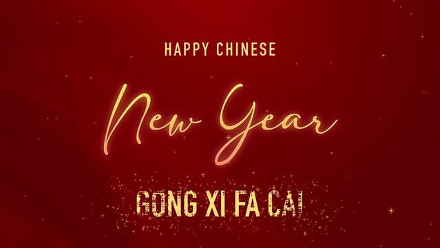 Chinese New Year 2024, Year of the Dragon animation. Glitter drawing text animation Gong Xi Fa Cai with gold stars sprinkles