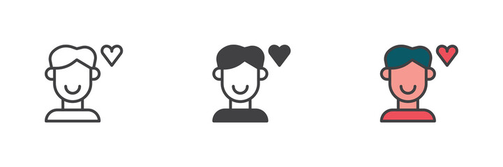 Man and heart different style icon set