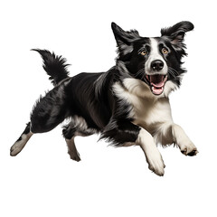 Healthy dog jumping on transparent background PNG, easy to use. Generated by realistic AI