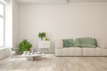 Interior design of modern apartment. Interior mockup. Scandinavian interior design. 3D illustration