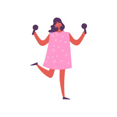 vector person pose in pink clothes studio