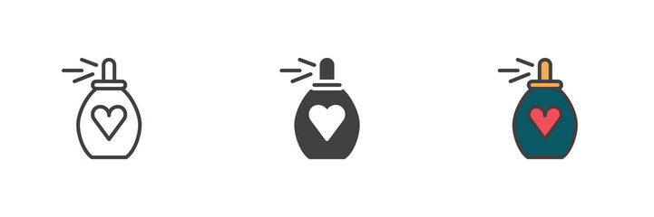 Obraz premium Perfume bottle with heart different style icon set