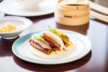 Printed kitchen splashbacks Beijing peking duck with steamed buns on side